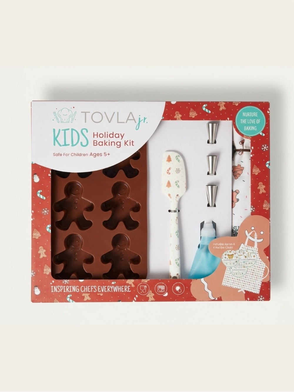 Tovla Jr Holiday Gingerbread Baking Set for Kids - Includes Apron, Spatula, Deco